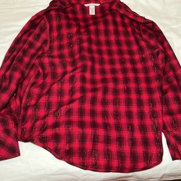 Victoria's Secret Button-Up Sparkle Shimmer Plaid Sleepshirt Red Size S - Picture 6 of 10